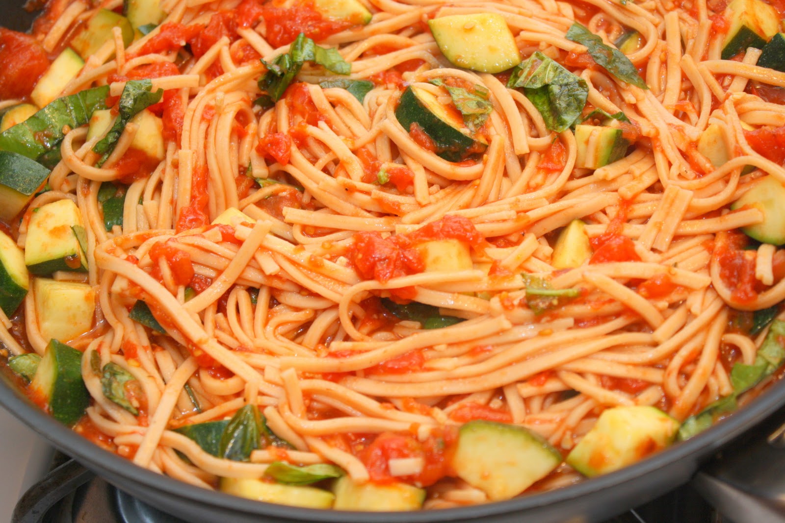 The Bitchin' Kitchin' Red Onion Pasta with Spicy ZucchiniTomato Sauce