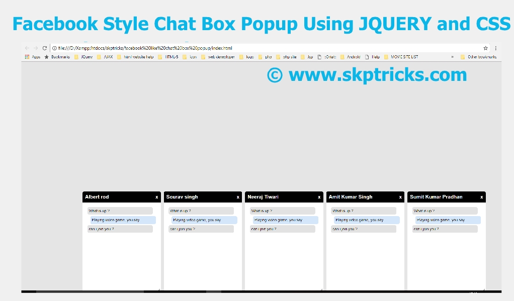 facebook style chat box popup layout design using jquery and css