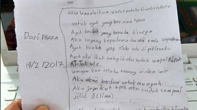 Hingga Netizen Ikut Mendoakan, Siswa SD Ini Tulis Surat Untuk Ayahnya yang Di Surga