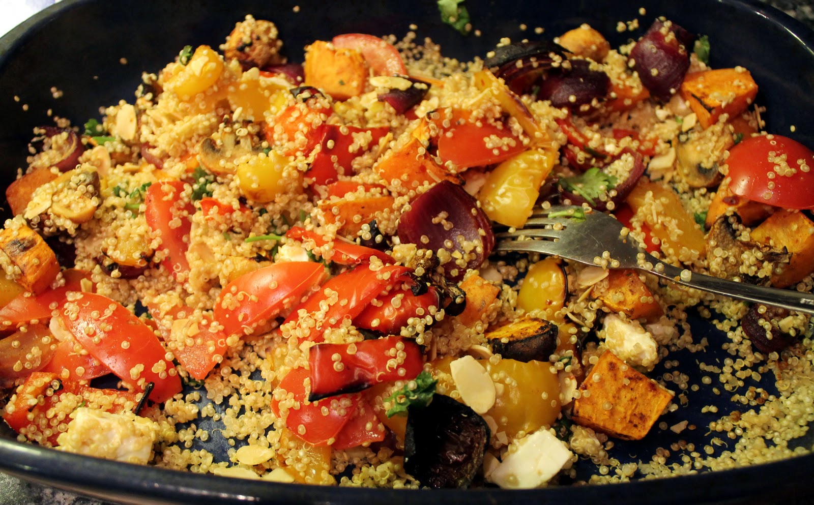 Serena's Medium Rare: Harissa Spiked Vegetables with Quinoa, Feta & Almonds