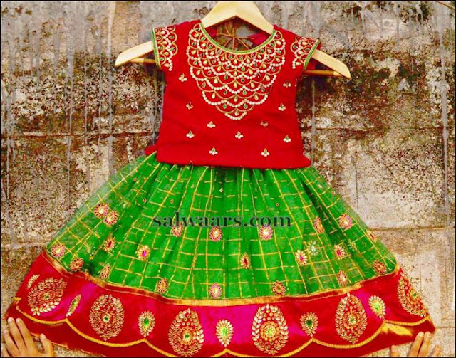 Green Kota Silk Lehenga - Indian Dresses