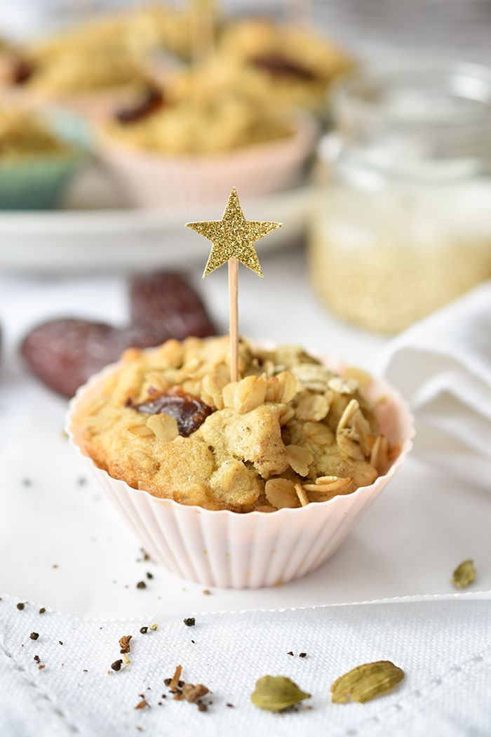 Christmas Breakfast Oatmeal Chai Medjool Date Muffins (Vegan Recipe)