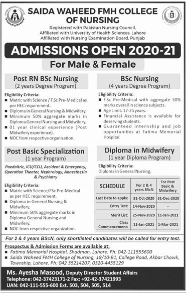 Latest Nursing Admissions 2020 - Job Bazaar