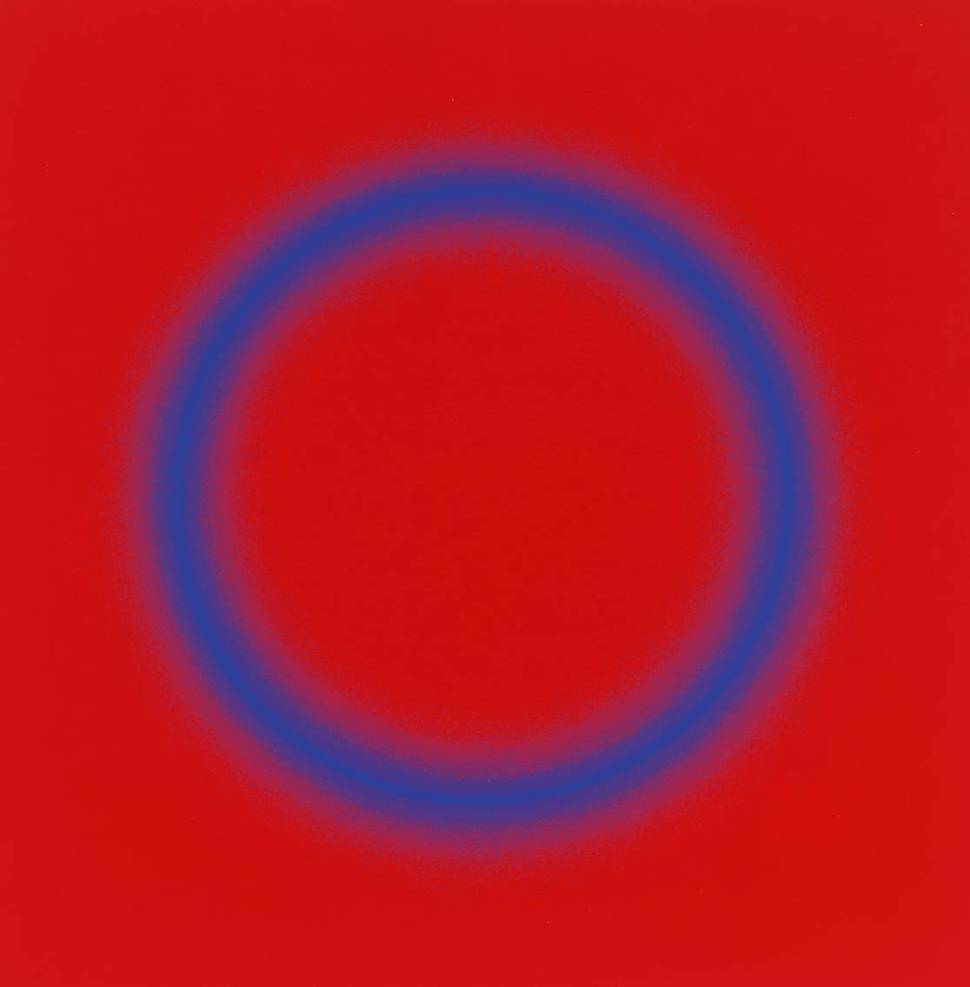 Peter Sedgley painting 1966 a Peter Sedgley painting 1966, hazy blue ring on red field