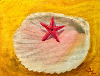 Clamshell with Starfish, oil painting by Anawanitia