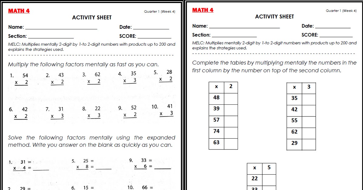 Worksheets For Learning Activity Sheets For Grade 4 Quarter 3 Week 2