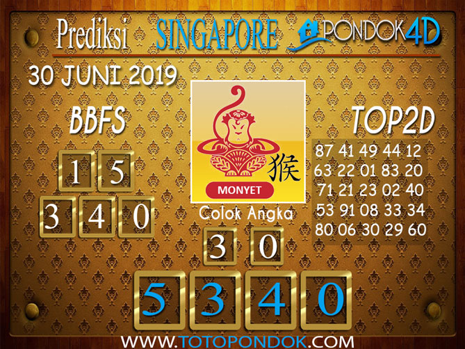 Prediksi Togel SINGAPORE PONDOK4D 30 JUNI 2019