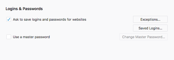 Configuración de inicio de sesión y contraseña de Firefox