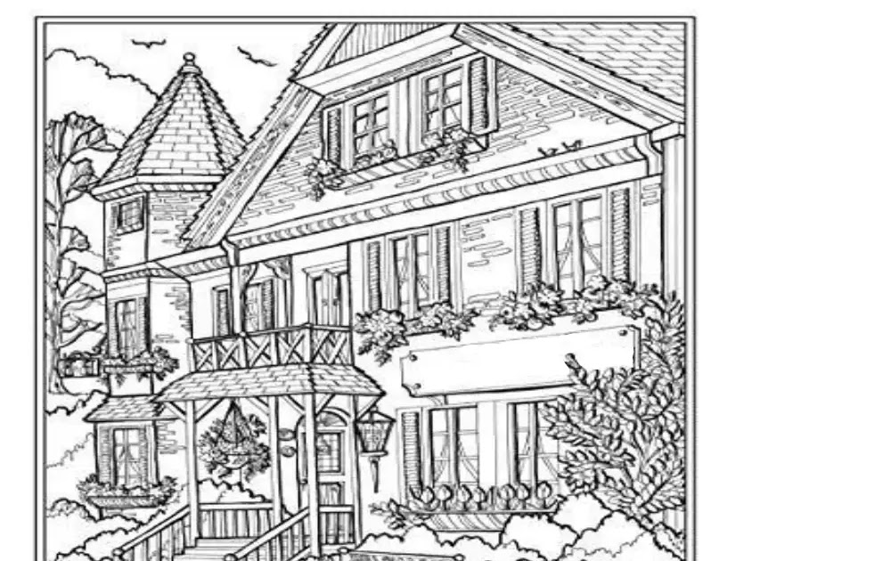 Coloring Page Of A Detailed Beautiful House