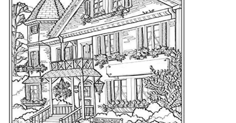 Coloring Page Of A Detailed Beautiful House
