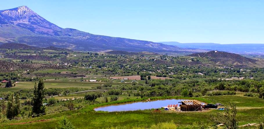 The pond at Azura overlooking Paonia, CO and the North Fork Valley