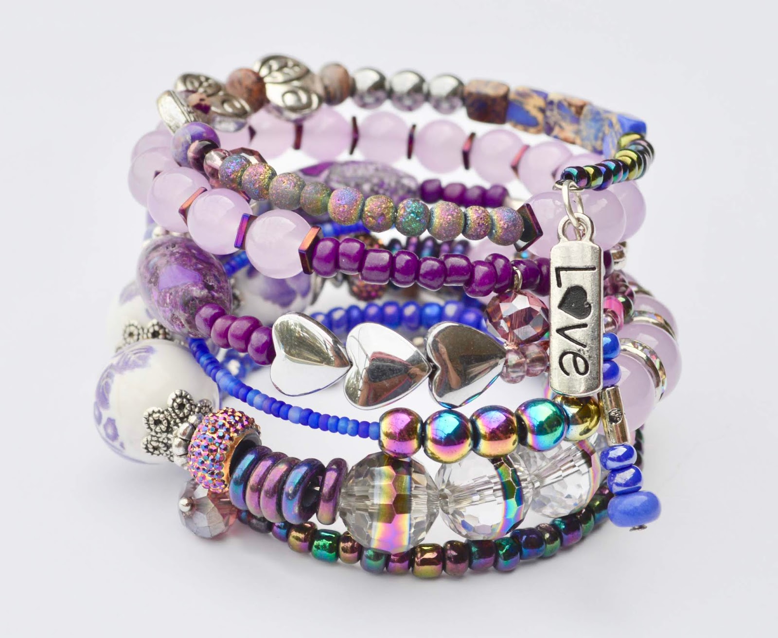 Beaded Purple Wrap Bracelet For Her,Bohemian Inspired Jewelry,Purple Beaded Stack Wrap,Artisan Bracelet,Jewelry,Charm Bracelet,Gift For Her