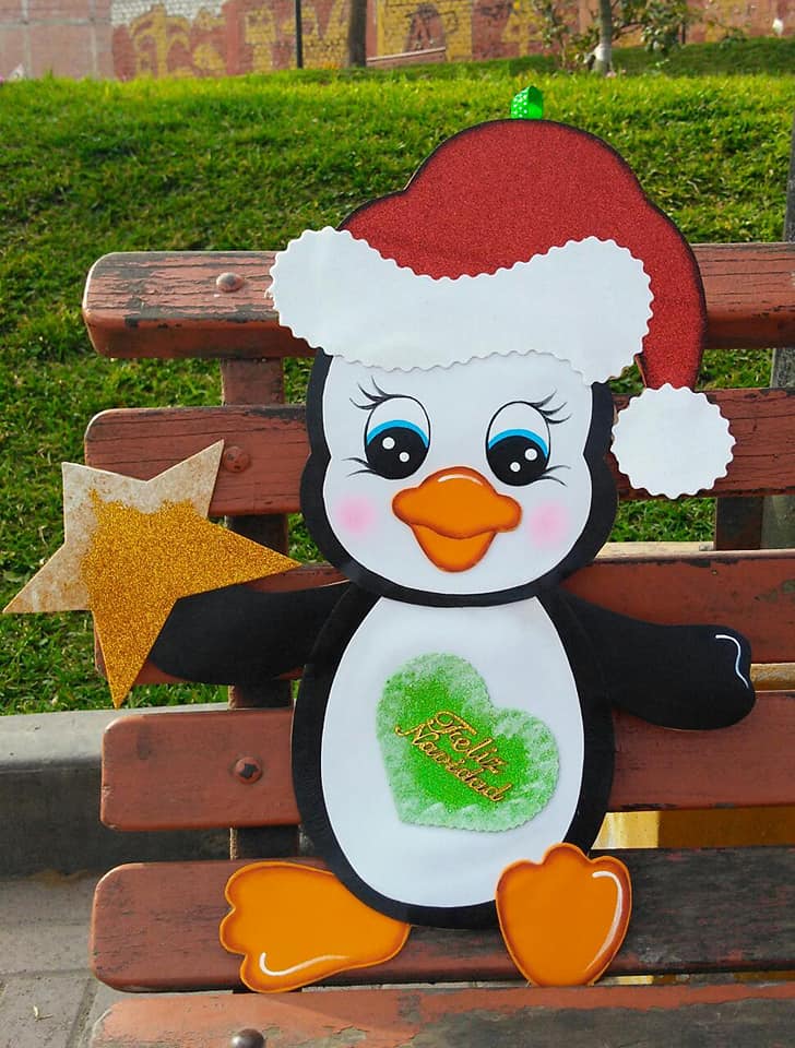 Eu Amo Artesanato: Enfeite de Parede ou Porta de Natal Pinguim em Eva com  Molde