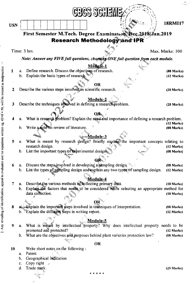 question paper in research methodology