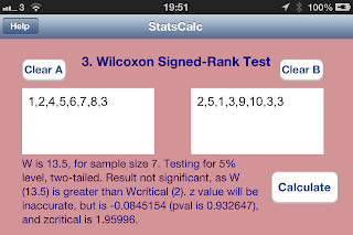 Wilcoxon Signed Rank test ios iphone app SciStatCalc