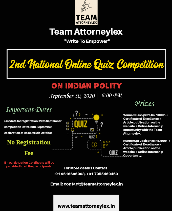 Team Attorneylex free Online Quiz Competition on Indian Polity [September 30]: Register by September 29
