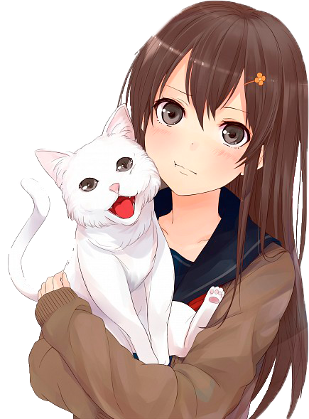 Imagenes Anime: Dulce chica anime con gato blanco