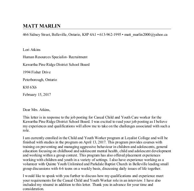 Cover Letter Examples For Youth Worker Sample Letter
