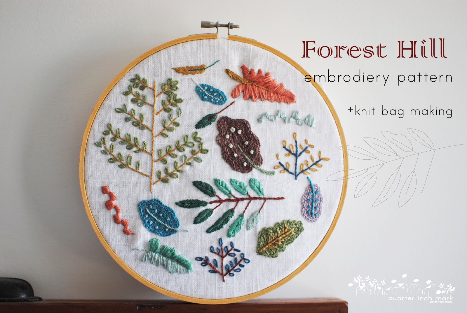 Forest Hill Embroidery Patter+knit bag making