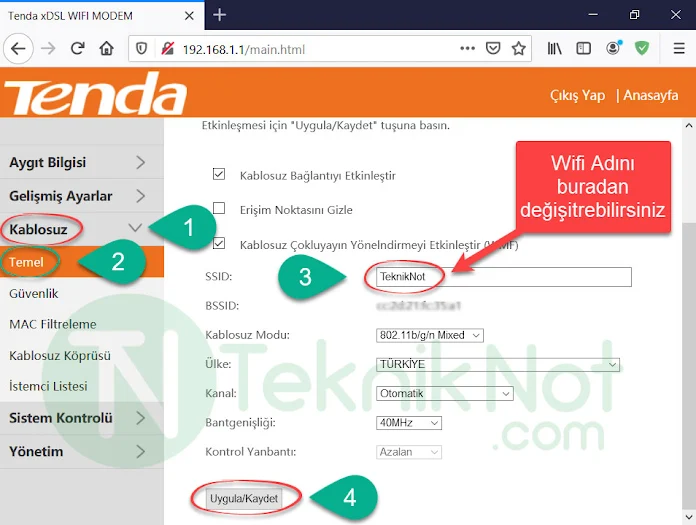 Tenda Modem Wifi Adı ve Şifre Değiştirme