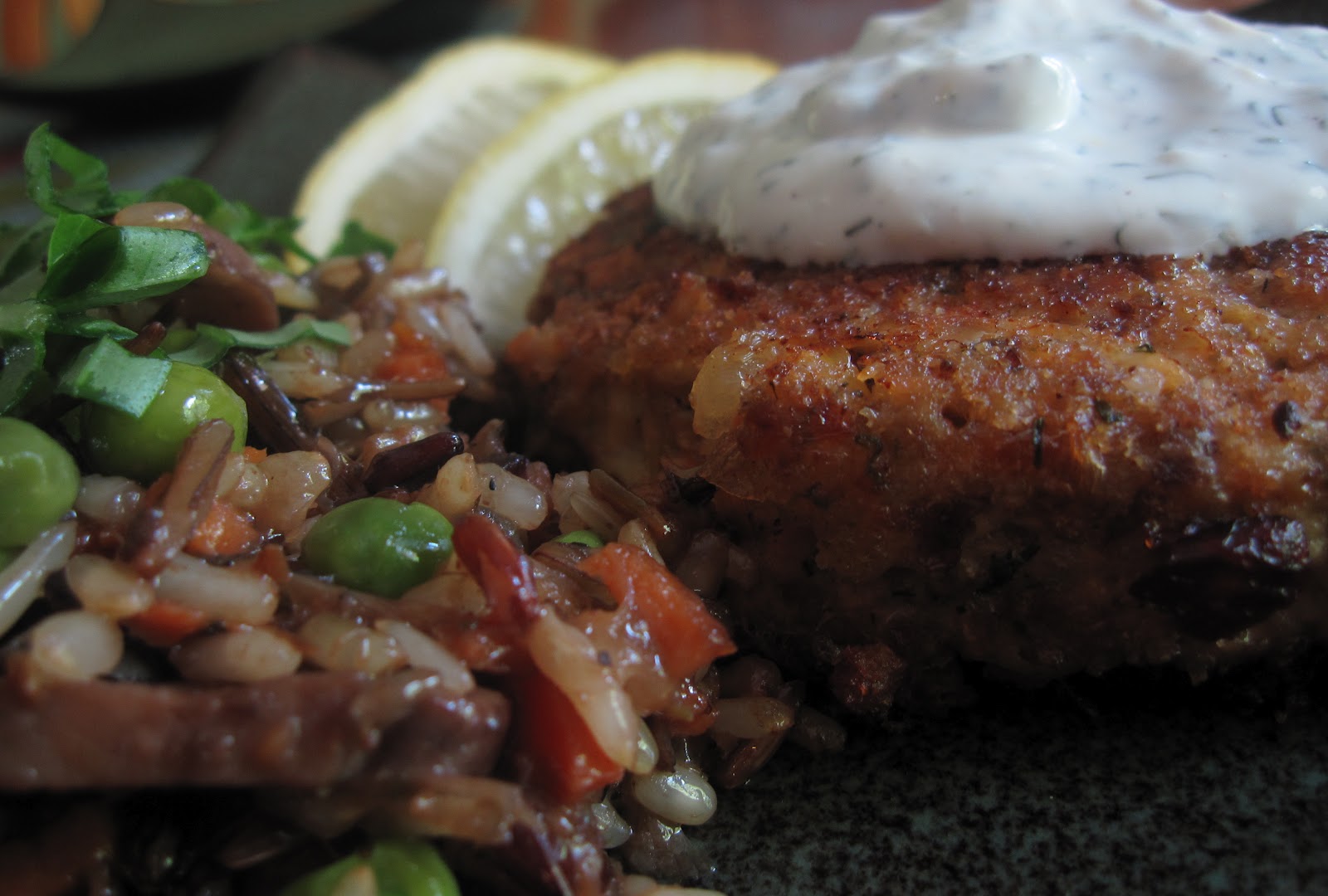 plus other good stuff Salmon Patties with Probiotic LemonDill Sauce