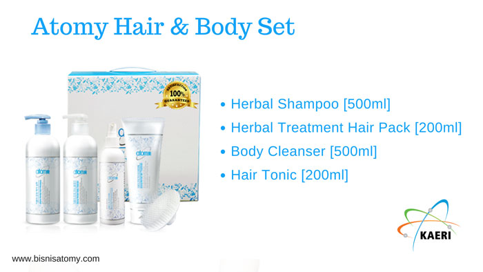 Atomy Hair & Body Set -  Herbal shampoo 500 ml. Herbal treatment hair pack 200 ml. Body Cleanser 500 ml. Hair Tonic 200 ml.