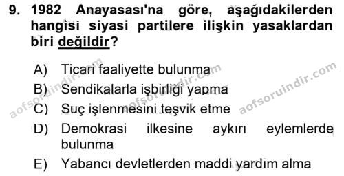 aöf türk anayasa hukuku dersi ara sınav vize 2019 2020 yılı 9.soru