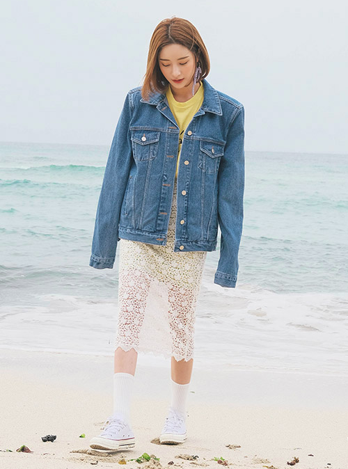 [Stylenanda] Extended Sleeve Denim Jacket KSTYLICK Latest Korean