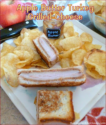 Apple Butter Turkey Grilled Cheese, apple butter, two kinds of cheeses and turkey in a buttery crunchy sandwich. | Recipe developed by www.BakingInATornado.com | #recipe #lunch