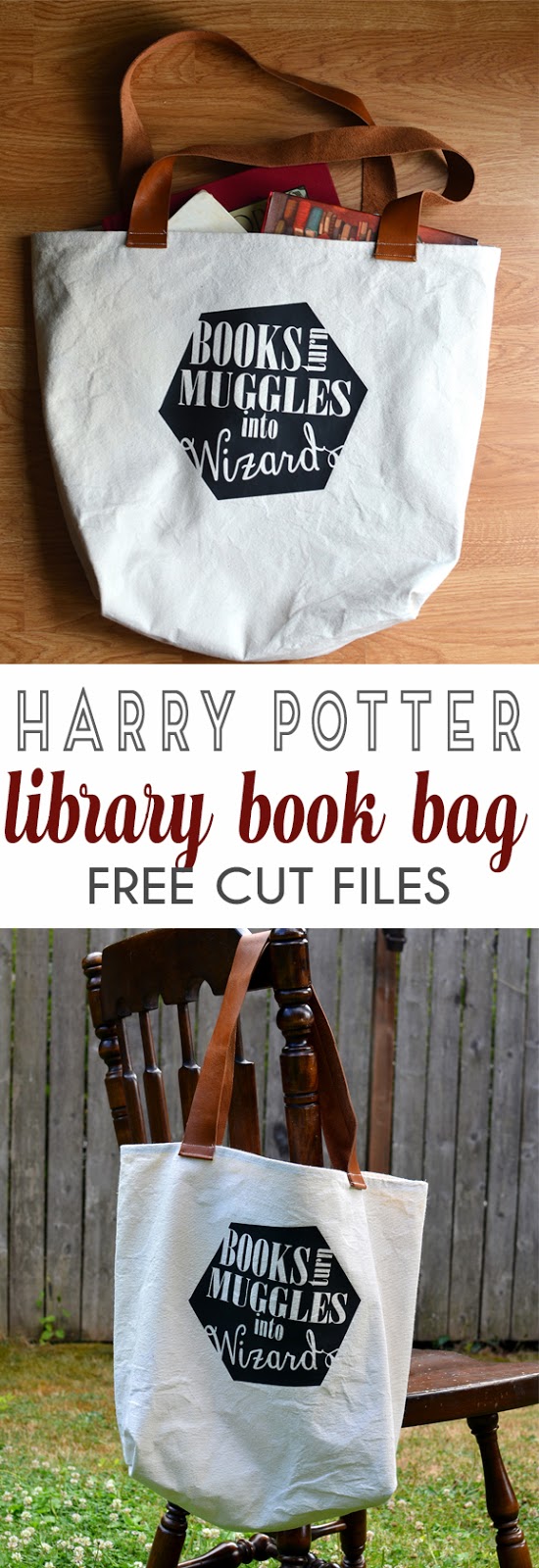 Harry Potter Bag for library book bag sewing tutorial and free cut files for cricut and silhouette