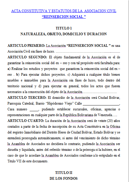 Formatos Legales: Acta constitutiva Asociación Civil 