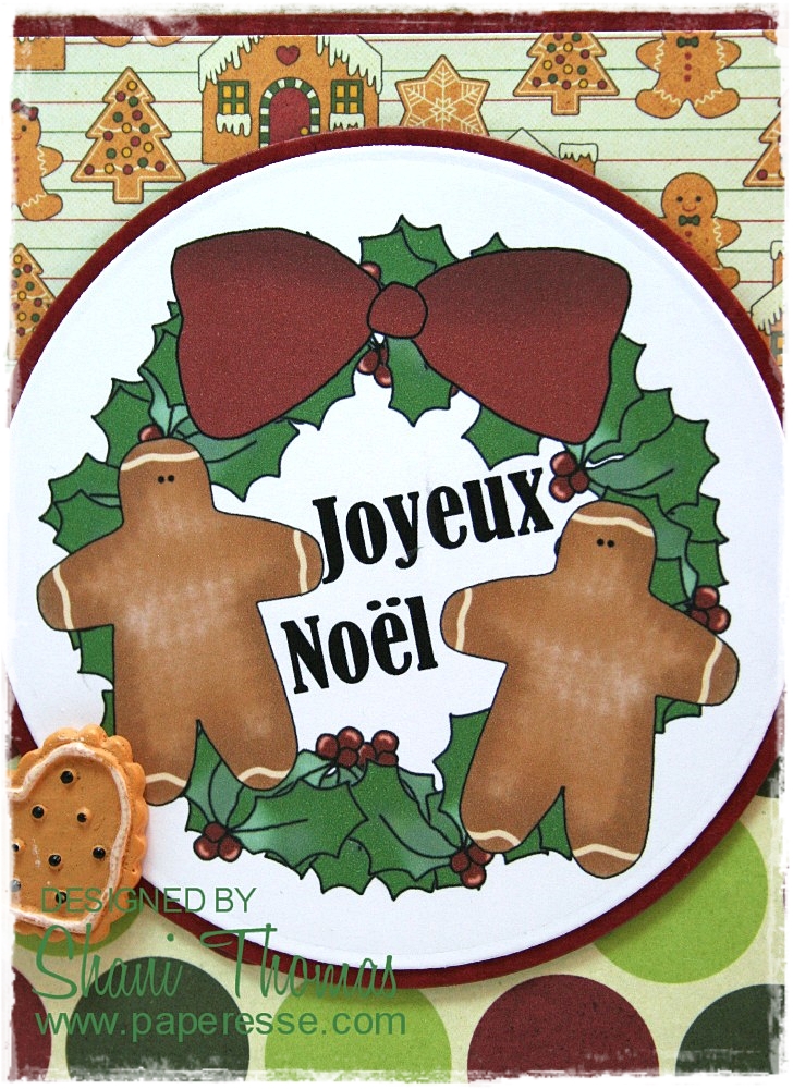Christmas Card Advent Calendar 1 Gingerbread Wreath 'Joyeux Noel