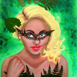 Masquerade girl acrylic collage mixed media painting 