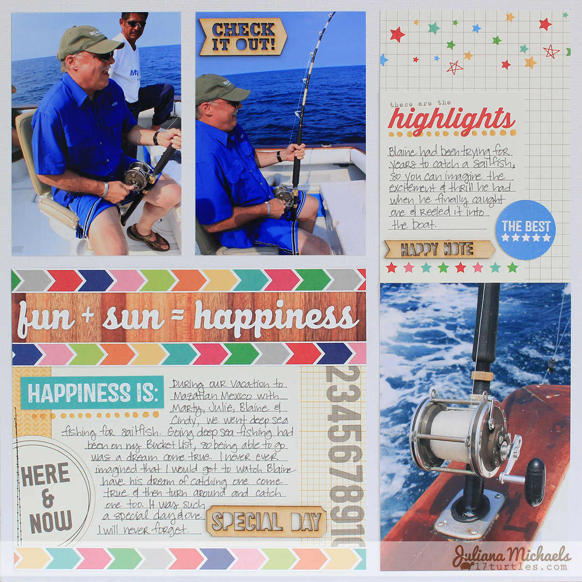 Fun Sun Happiness Scrapbook Page by Juliana Michaels #ellesstudio #scrapbookpage #shine
