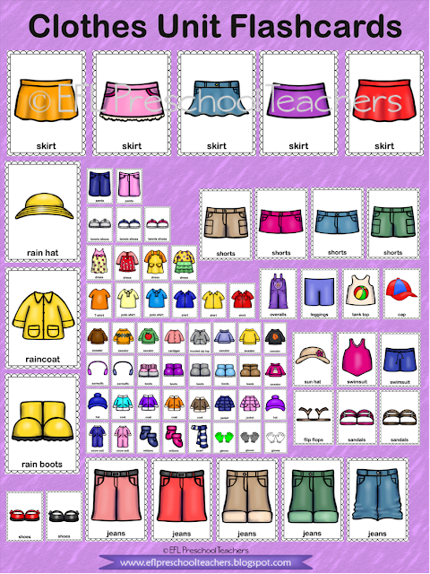 Flashcards for the clothing items