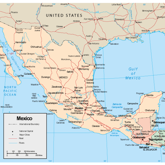 Mapa físico de México editable - Vector