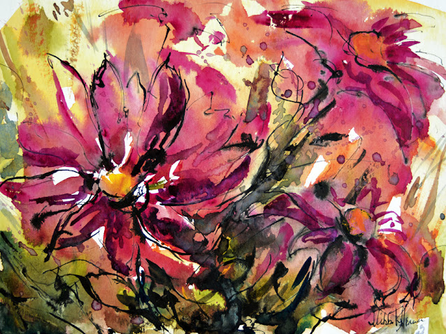 Wildflowers  watercolors and ink on paper painting by Mikko Tyllinen