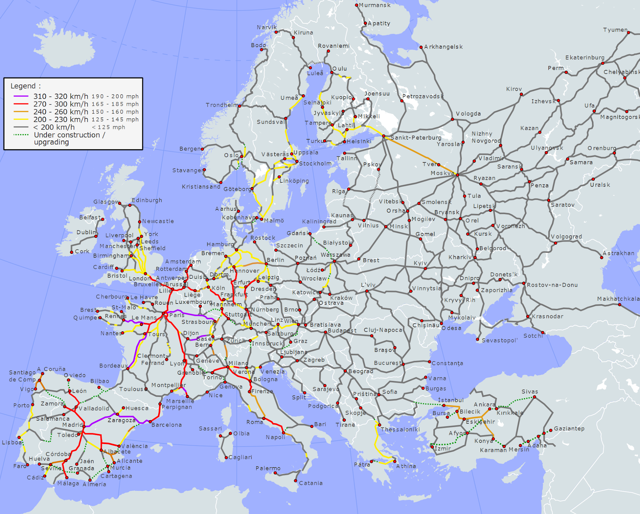 Detailed Map Of Europe Rail