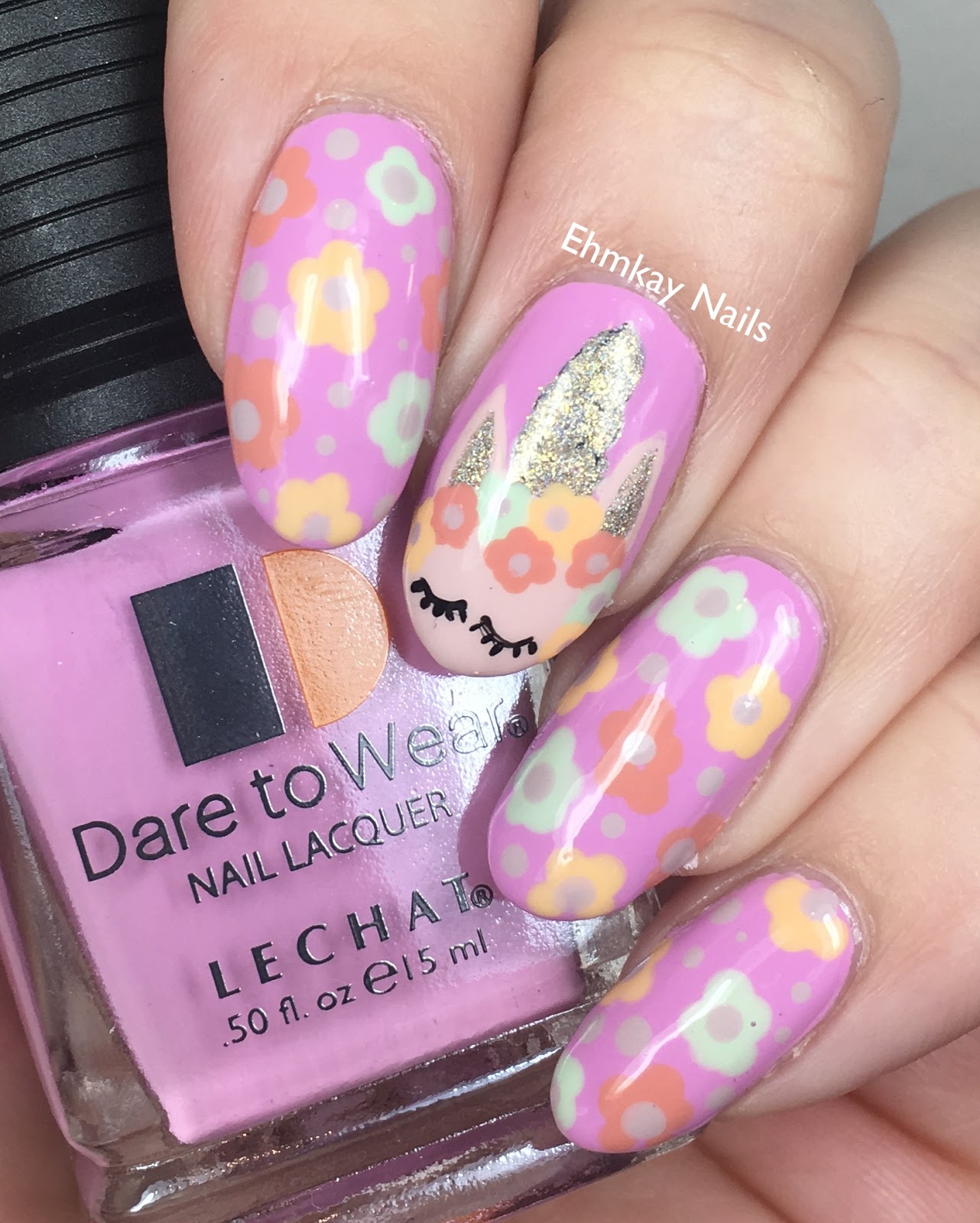 ehmkay nails: Unicorn Nail Art with Lechat English Rose Collection