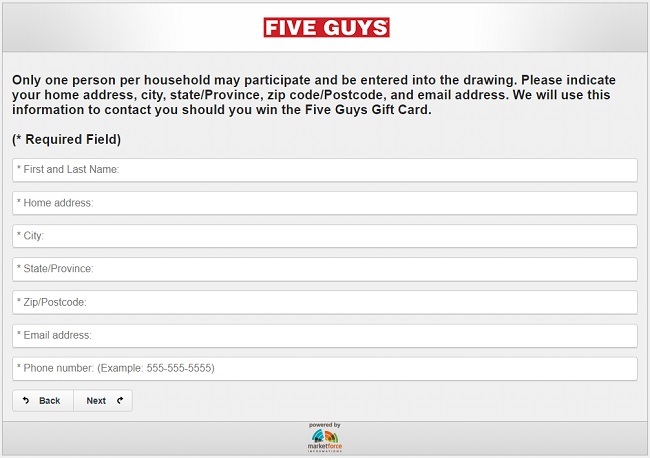  Five Guys Reciept Survey