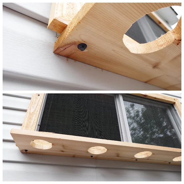 installing plant grow pot shelf on cedar window frame