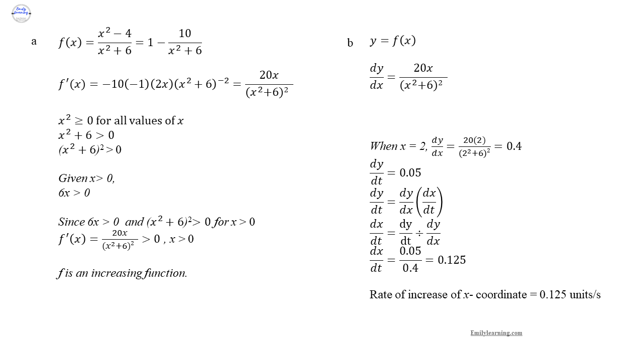 Add Math Specimen Paper 1 Question 4 on differentiation - increasing and decreasing function, rate of chain and chain rule