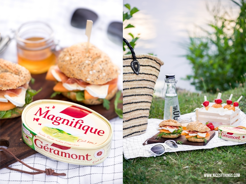 Picknick Rezept schneller Burger mit Géramont, Melone und rohem Schinken