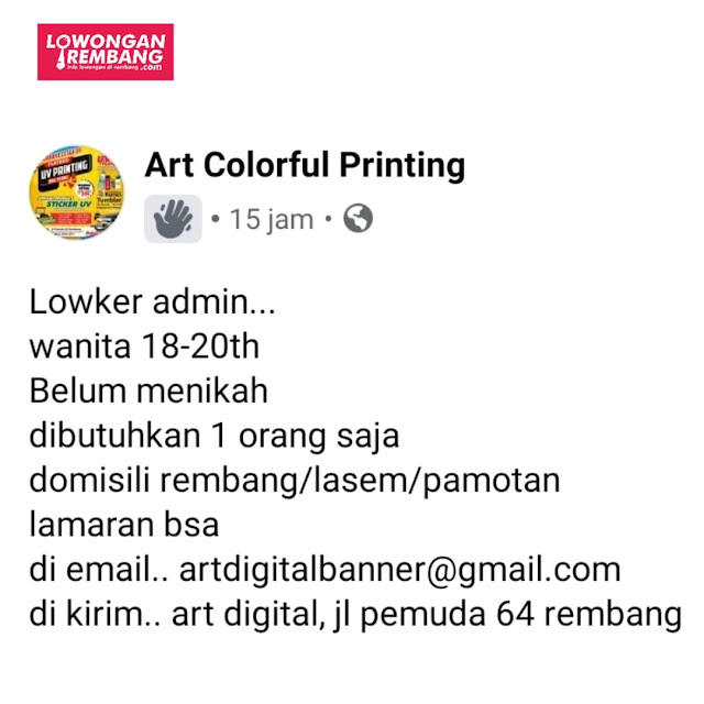 Lowongan Kerja Admin Percetakan Art Digital Colorful Printing Rembang Lowongan Rembang