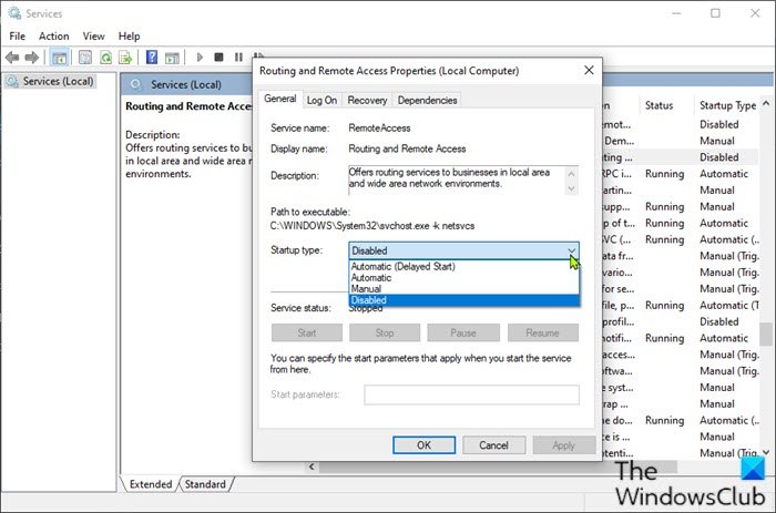 Routing en RRA-service (Routing and Remote Access) uitschakelen