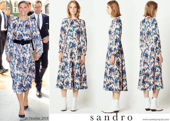 Crown Princess Victoria wore Sandro all over print long silk dress