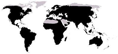 Kurbağaların dünya üzerindeki yayılım alanı (siyahla gösterilmiş).