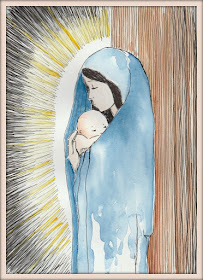 Mother Mary and Child water color painting