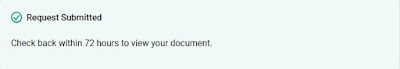 Screen capture from OnLand from the Instruments, Plans and Evidence request page with successful Request Submitted notice.