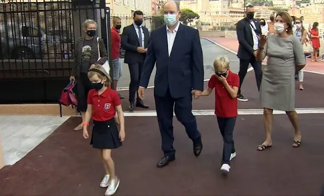 Accompanied by their father Prince Albert II, Hereditary Prince Jacques and Princess Gabriella arrived at school on foot